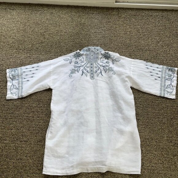 JOHNNY WAS Maike Embroidered Linen Kimono Sz SMALL Blue White Pockets New W/Tags - Picture 6 of 7